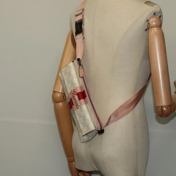 GUCCI GG Supreme Sherry Line Waist bag PVC White Silver 189815 Auth 141909 - Picture 1 of 16